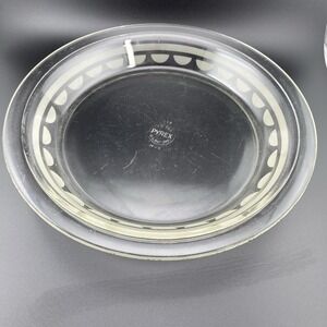 Vintage Pyrex 209 Glass Pie Plate Half Moon Engraved Pattern Decorated Ware RARE